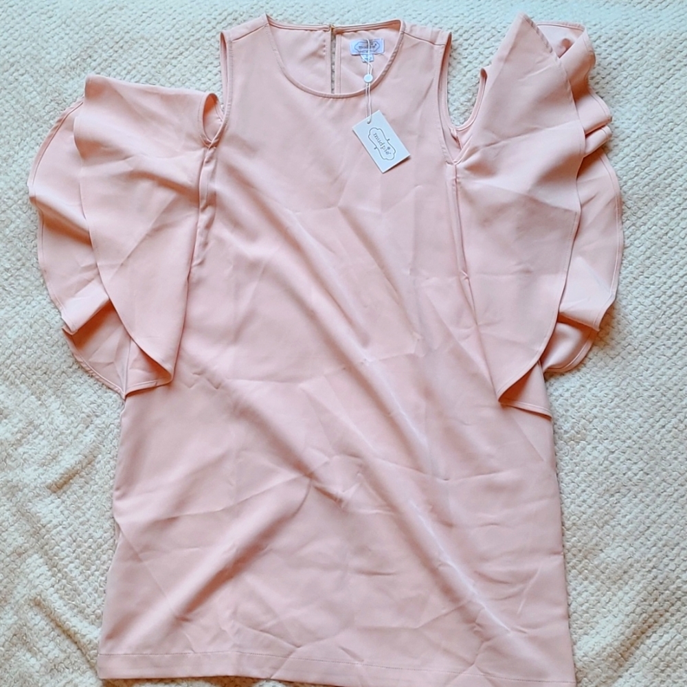Mudpie Birdie Ruffle Dress Size M Blush Pink